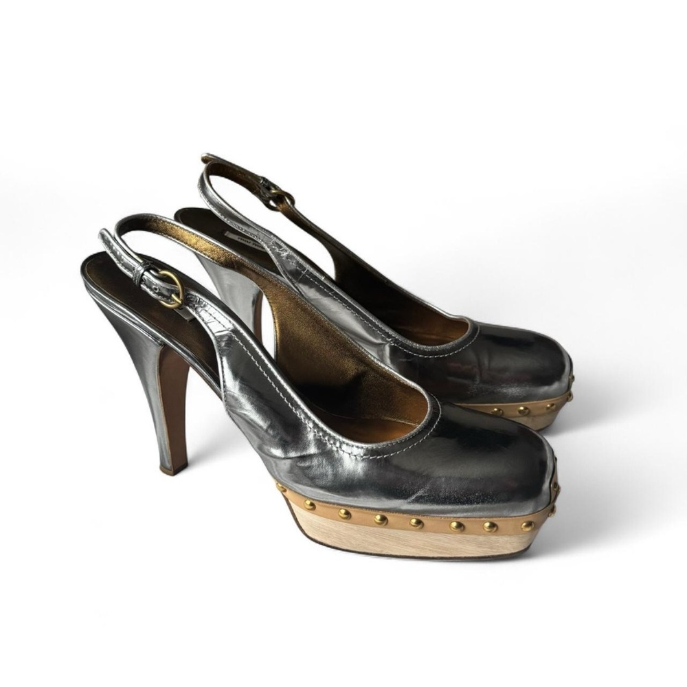 Miu Miu 2006 Slingback Platform Metallic Heels - IT 42 - US 12